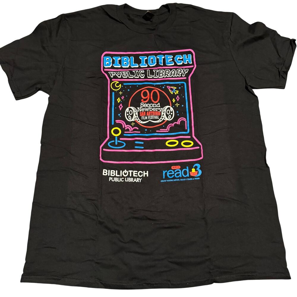 BiblioTech Public Library Shirt Men Large Black San Antonio Film Festival Arcade